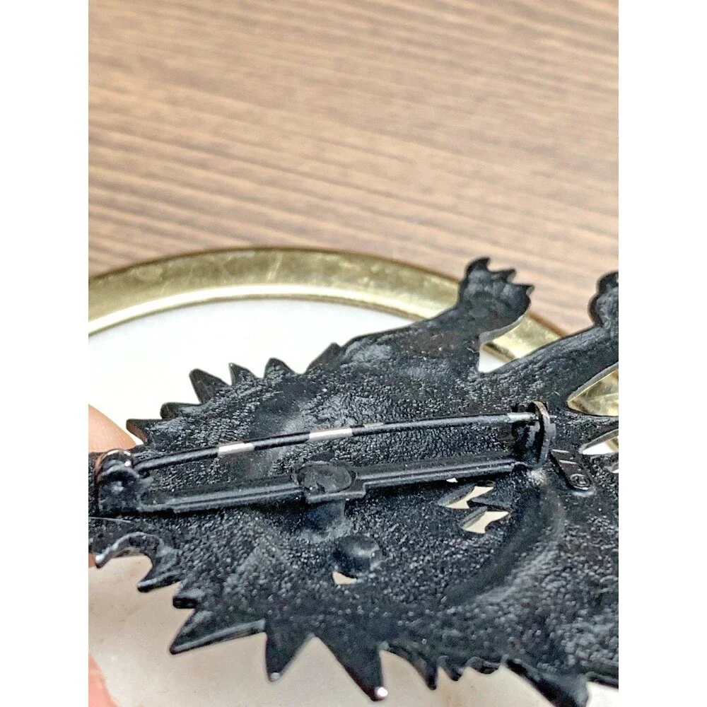 Vintage JJ Signed Pewter Rhinestone Halloween Scaredy Cat Brooch Pin Goth